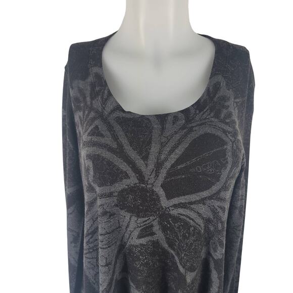 Soft Surroundings BlackGray Floral Long Sleeve Long Line Sweater M - Picture 2 of 5